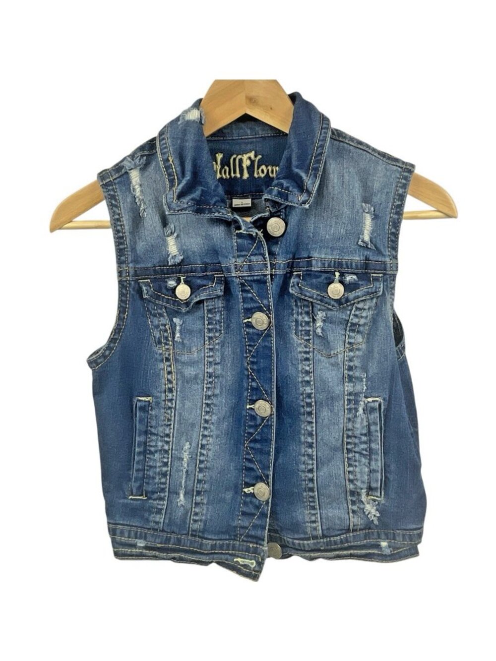 Girls Wallflower Jean Vest Size S Faded Distressed Denim Top Metal Buttons